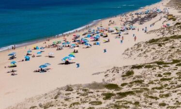 Comporta beaches in Portugal with golden sand, clear blue water, and peaceful natural surroundings.